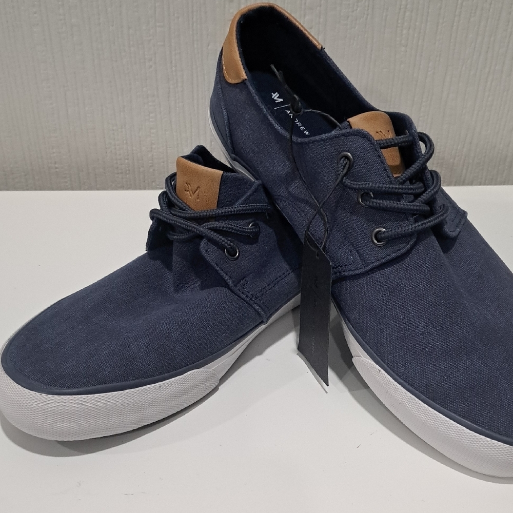 Andrew Marc Navy and Tan Canvas Sneakers